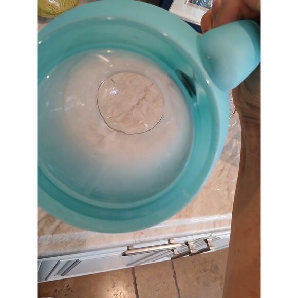 1950 West Virginia Blendo Glass Pitcher Frosted Turquoise Gold w Box Party MCM - Picture 8 of 16